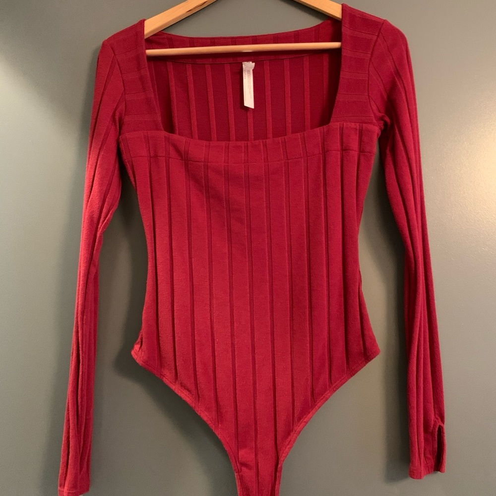 Free People red ribbed bodysuit